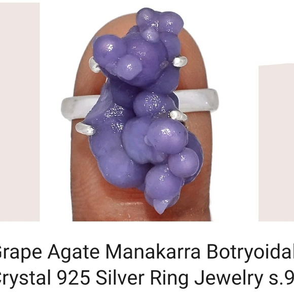 RARE! GRAPE AGATE botryoidal crystal ring 925 Sterling Silver Hand Made - Picture 2 of 3
